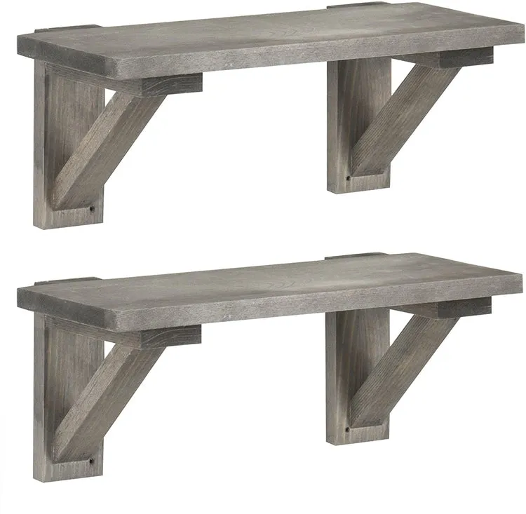 17-Inch Rustic Gray Wood Wall-Mounted Shelves, Set of 2