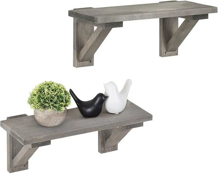 17-Inch Rustic Gray Wood Wall-Mounted Shelves, Set of 2