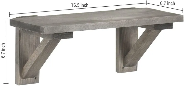 17-Inch Rustic Gray Wood Wall-Mounted Shelves, Set of 2