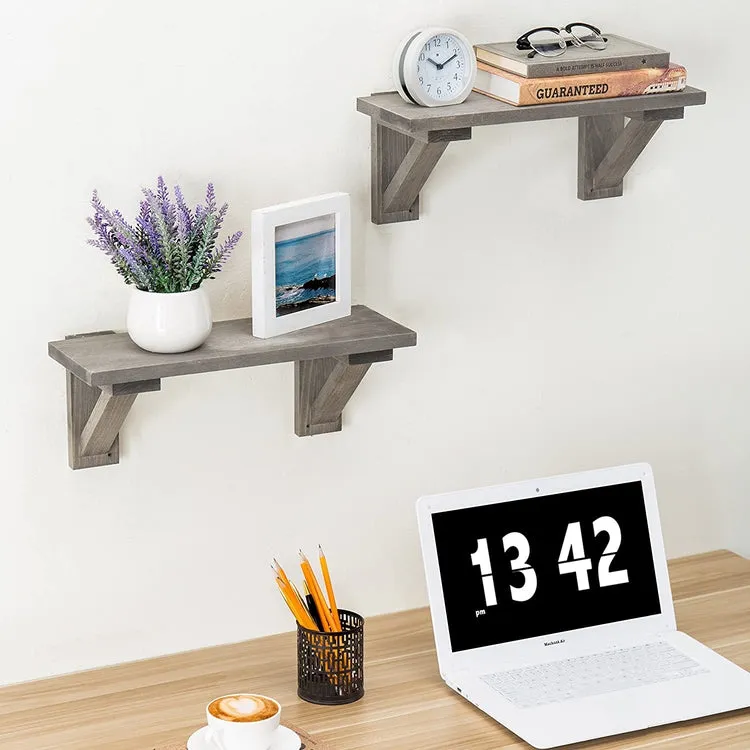 17-Inch Rustic Gray Wood Wall-Mounted Shelves, Set of 2