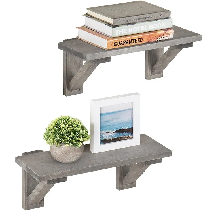 17-Inch Rustic Gray Wood Wall-Mounted Shelves, Set of 2