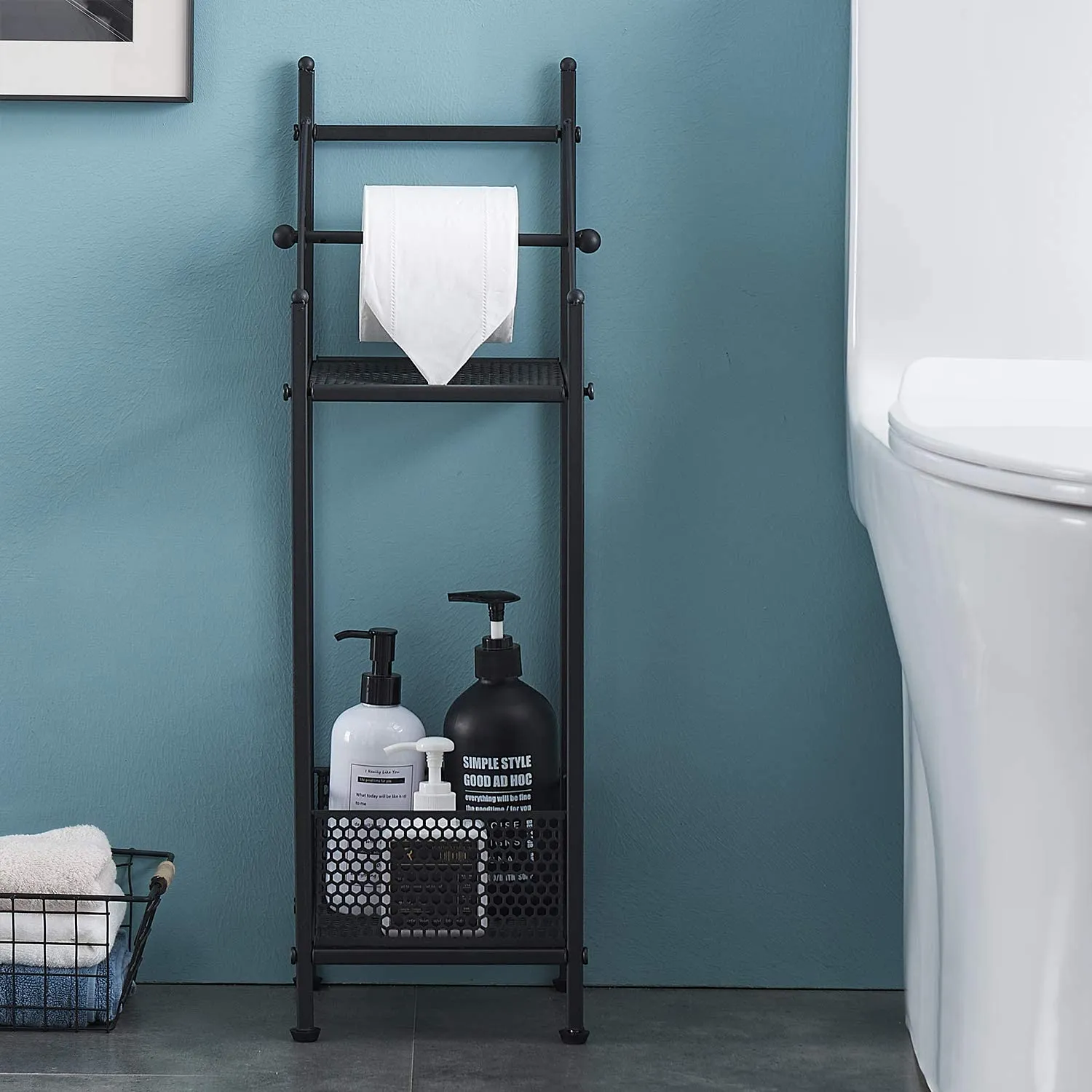 2-Tier Bathroom Toilet Paper Shelves, Towel Rack with Towel Bar
