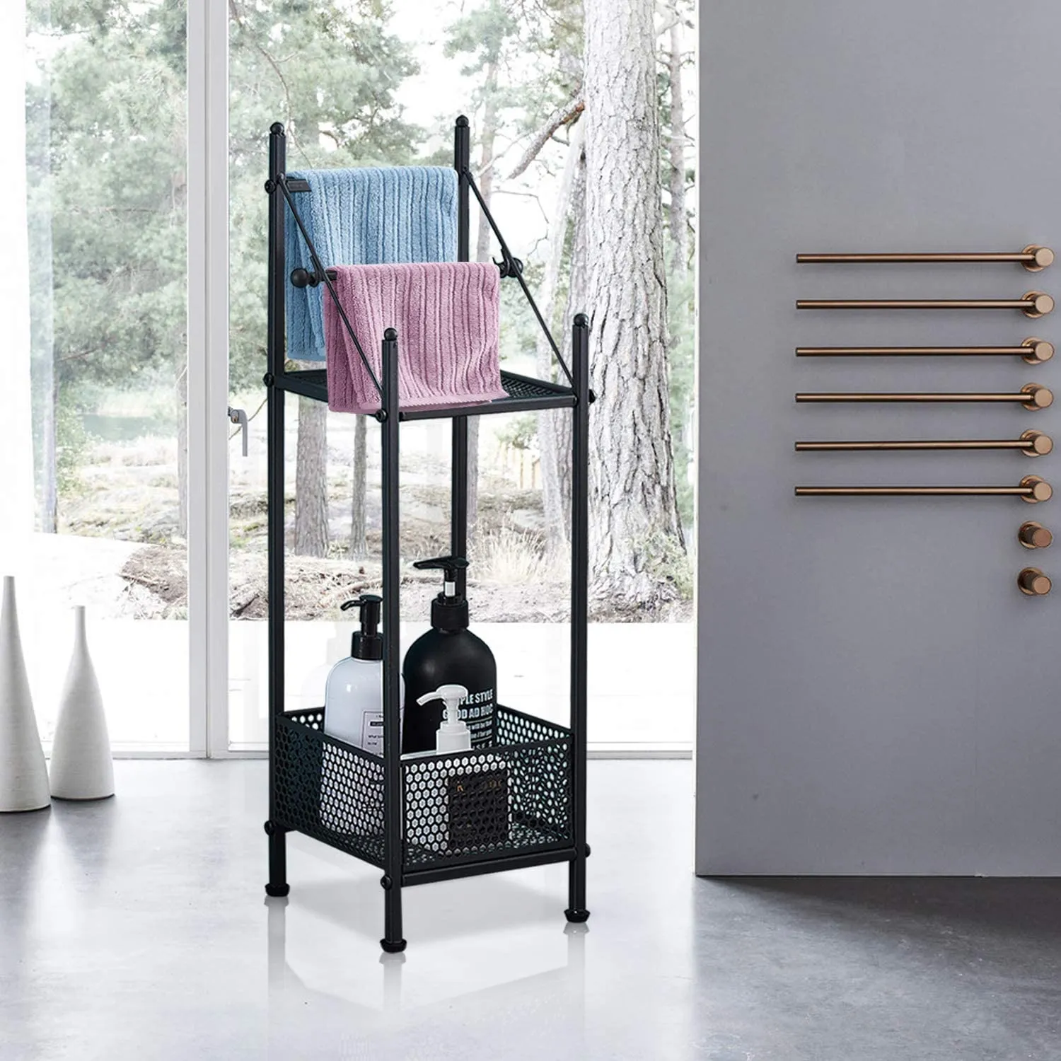 2-Tier Bathroom Toilet Paper Shelves, Towel Rack with Towel Bar