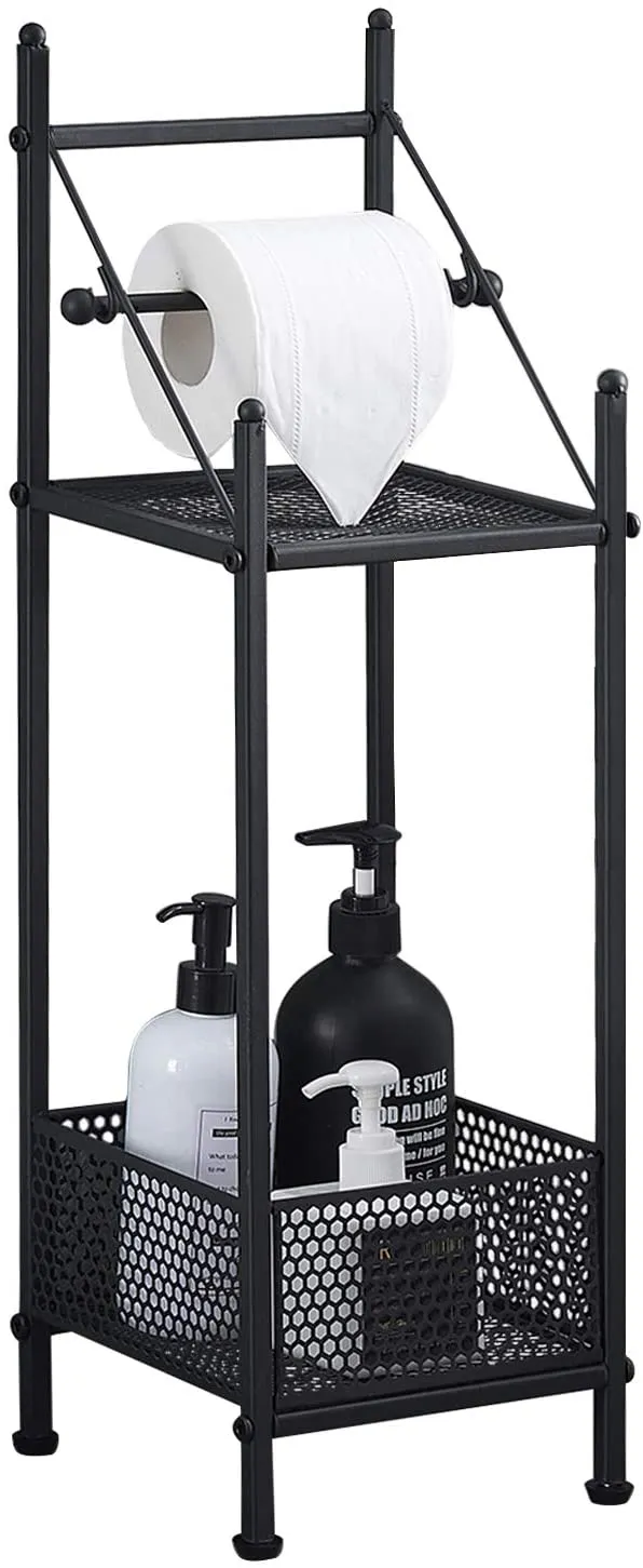 2-Tier Bathroom Toilet Paper Shelves, Towel Rack with Towel Bar