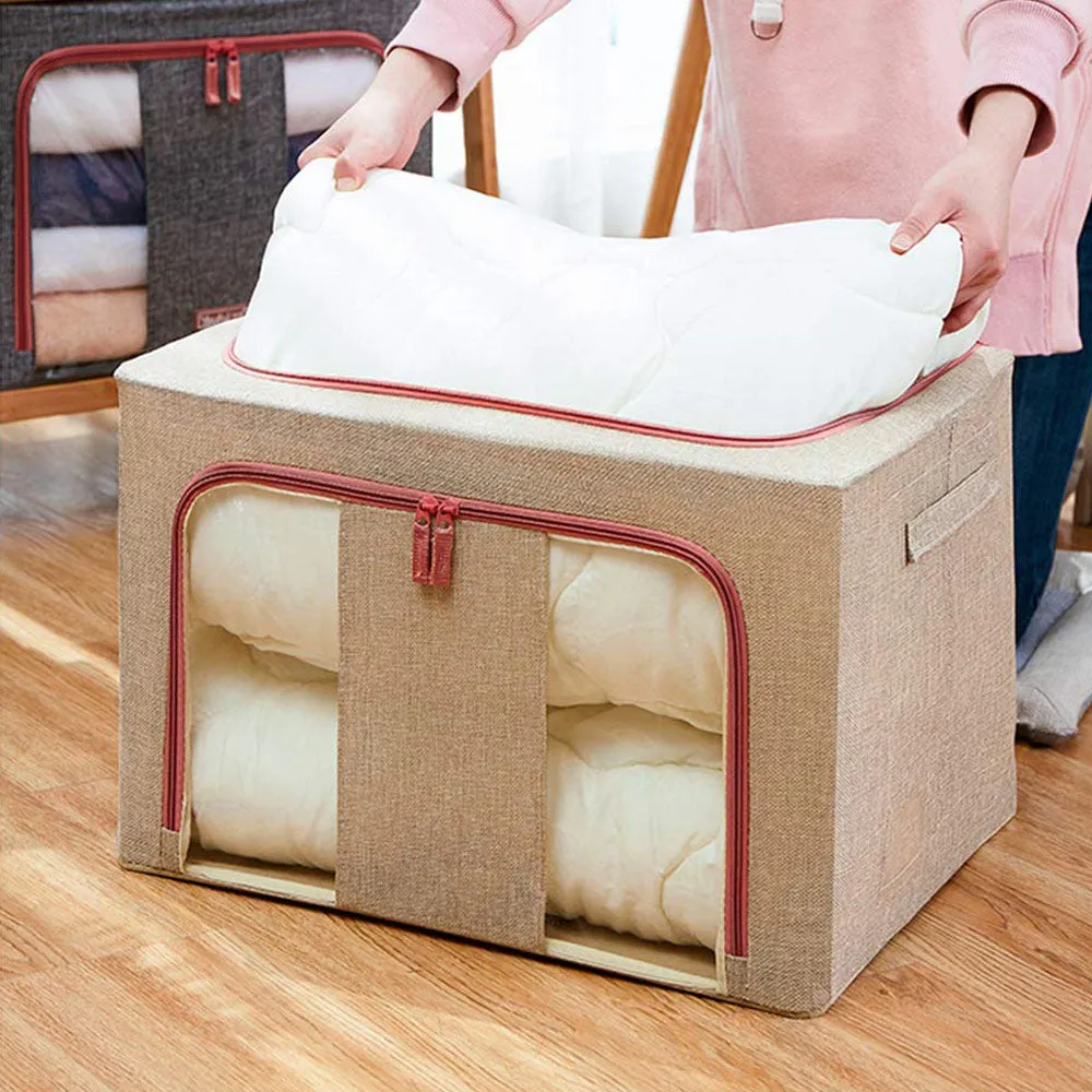 24L Linen Storage Box, Metal Frame, Foldable Organizer