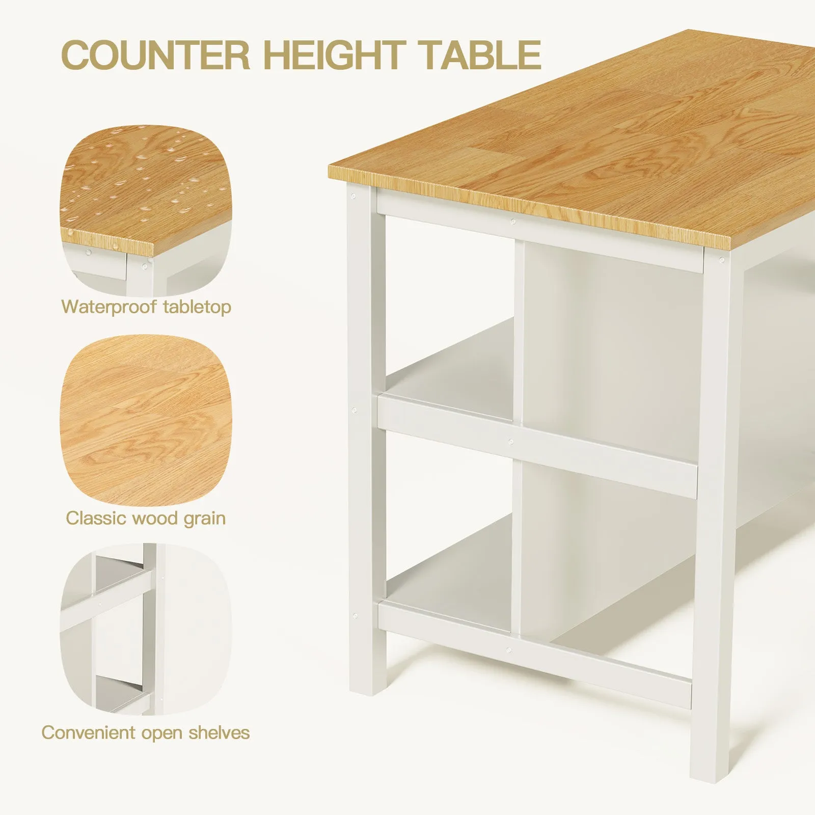 3-Piece Dining Set: White Wood Table   2 Stools w/ Shelves | Compact & Stylish