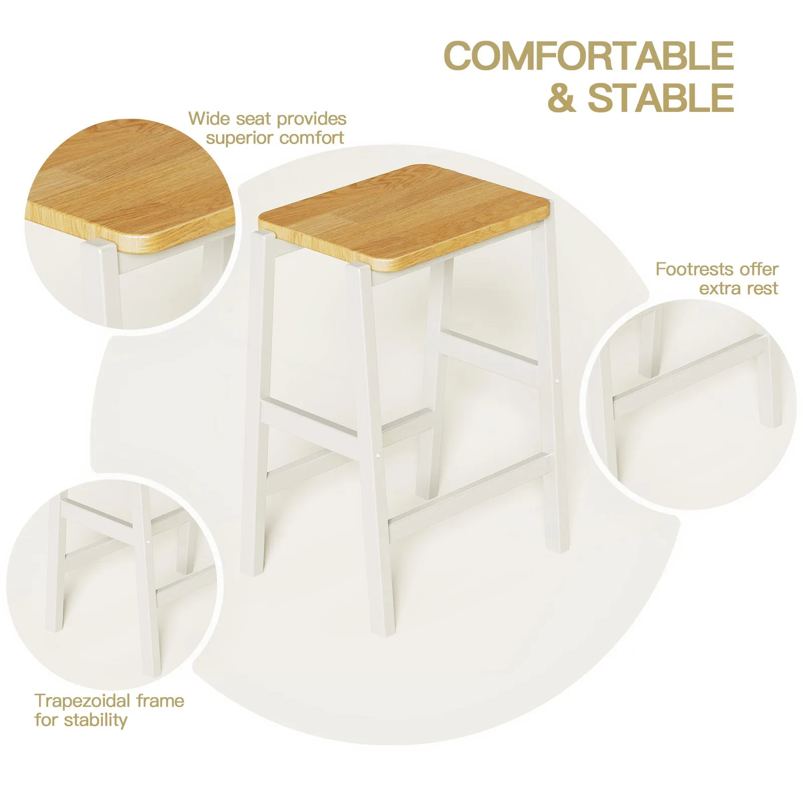 3-Piece Dining Set: White Wood Table   2 Stools w/ Shelves | Compact & Stylish