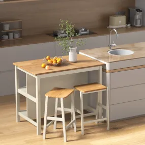 3-Piece Dining Set: White Wood Table   2 Stools w/ Shelves | Compact & Stylish