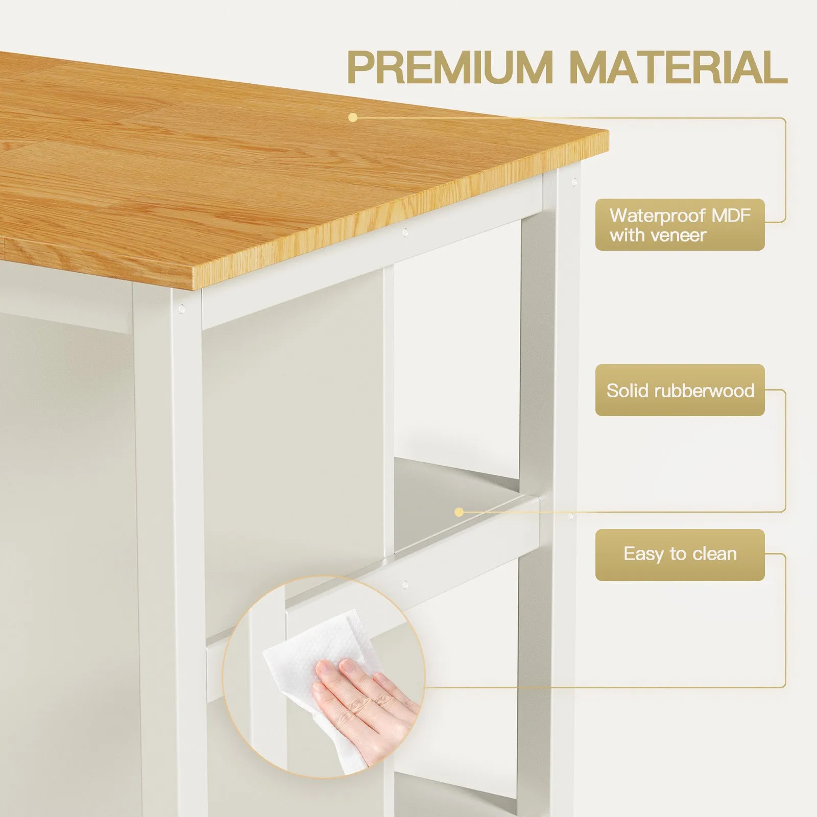 3-Piece Dining Set: White Wood Table   2 Stools w/ Shelves | Compact & Stylish