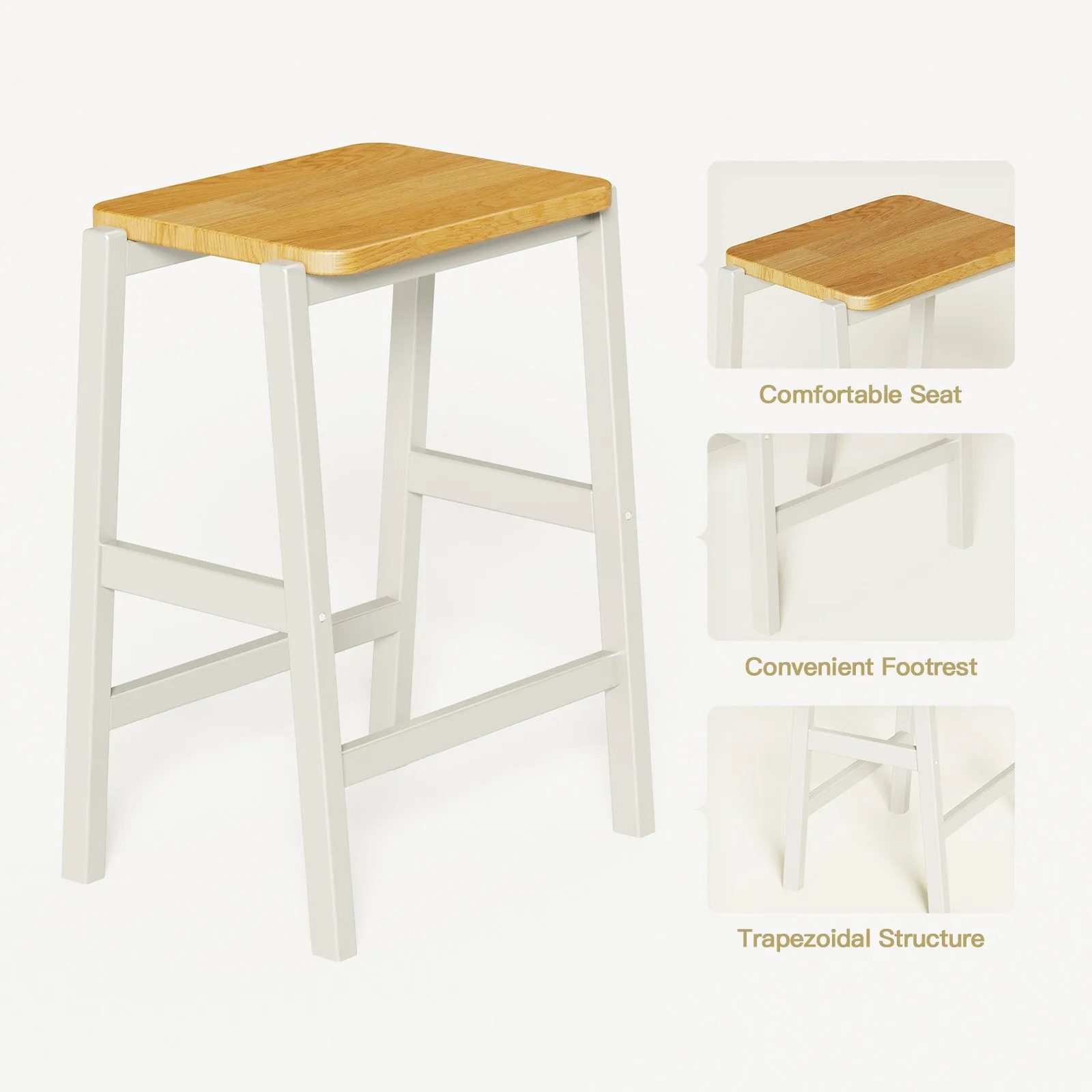 3-Piece Dining Set: White Wood Table   2 Stools w/ Shelves | Compact & Stylish