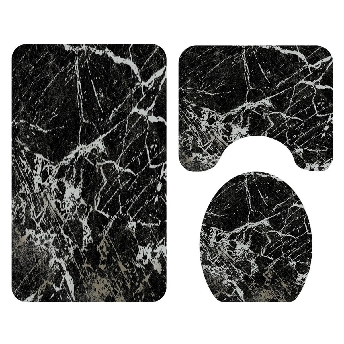 4 Pcs Marble Pattern Home Bathroom Bath Mat Set Rugs Toilet Lid Cover Shower Curtain Waterproof