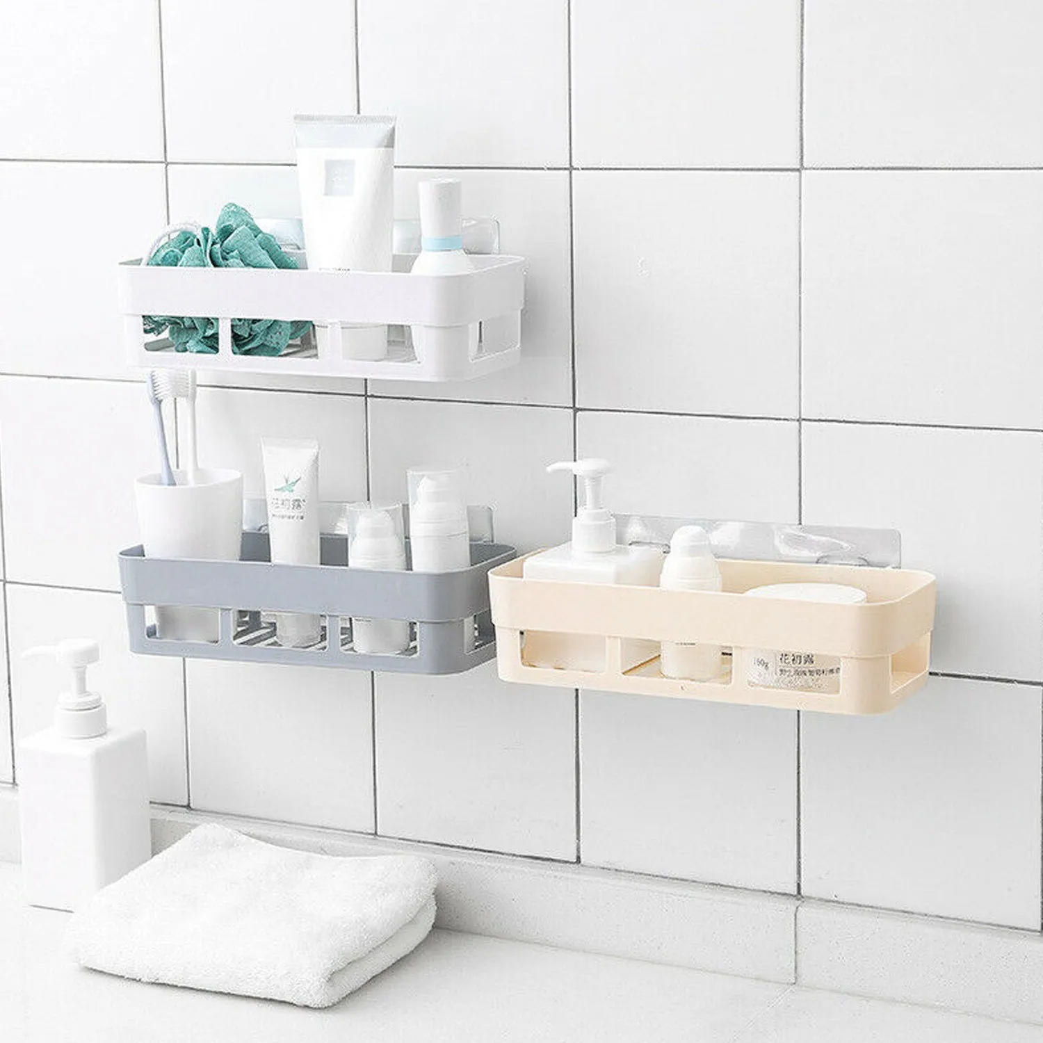 4029 ABS Plastic Shower Corner Caddy Basket Shelf Rack with Wall Mounted Suction Cup for Bathroom Kitchen