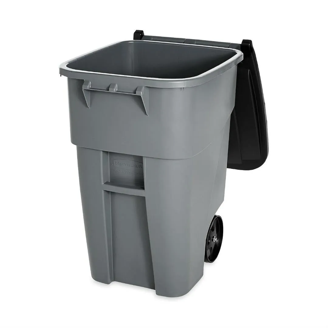 50 Gallon Gray Commercial Heavy-Duty Rollout Trash Can Waste-Utility Container