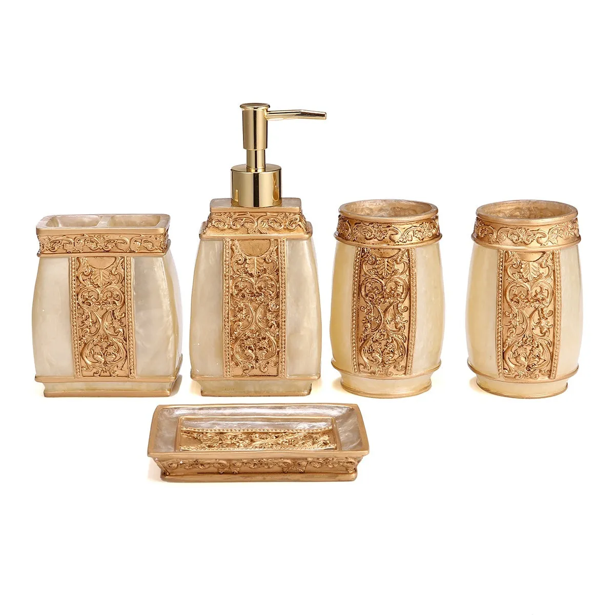 5pcs Luxury Bathroom Accessories Bathroom Set Toothbrush Holder Sanitizer Bottle Soap Holder