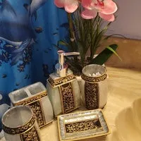 5pcs Luxury Bathroom Accessories Bathroom Set Toothbrush Holder Sanitizer Bottle Soap Holder