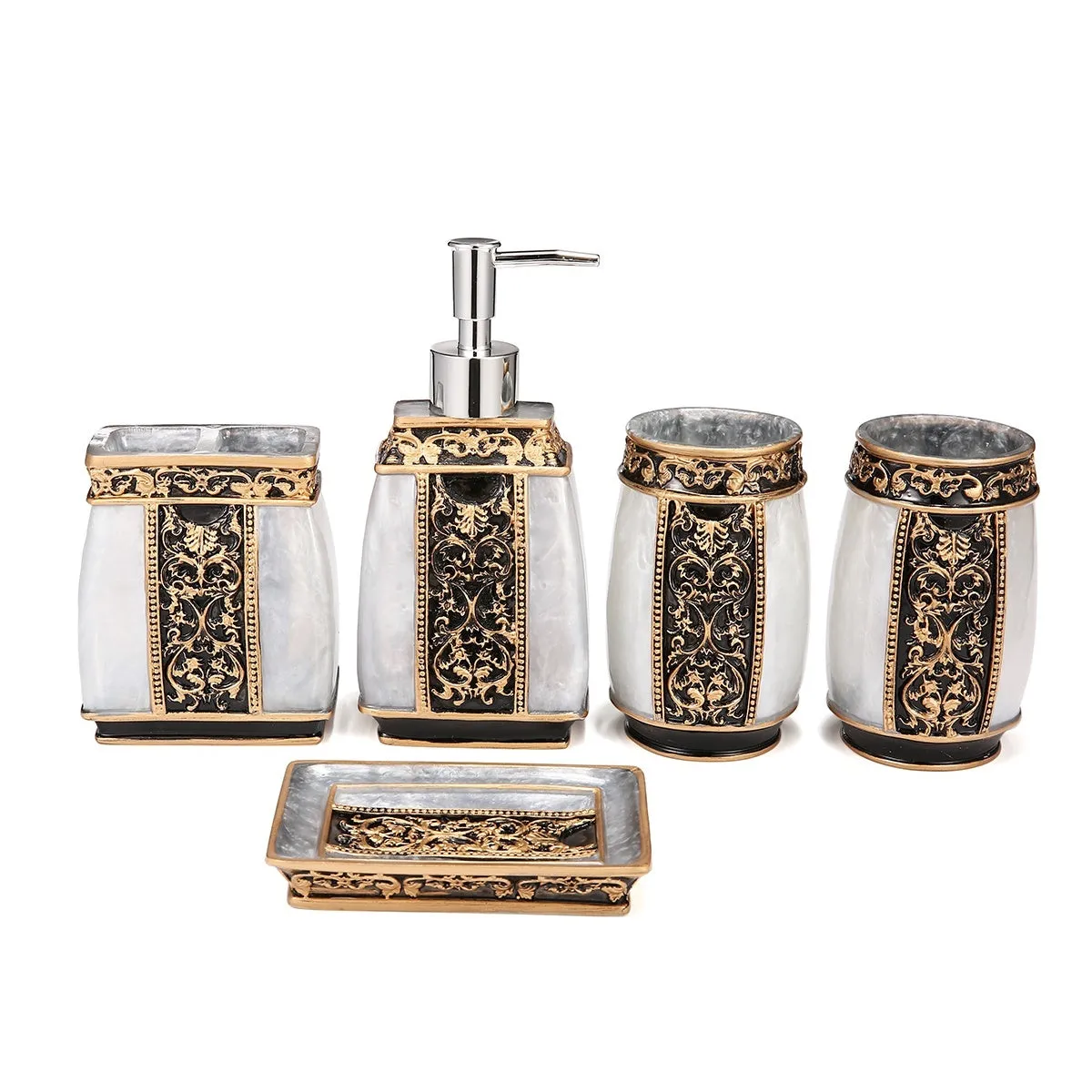 5pcs Luxury Bathroom Accessories Bathroom Set Toothbrush Holder Sanitizer Bottle Soap Holder
