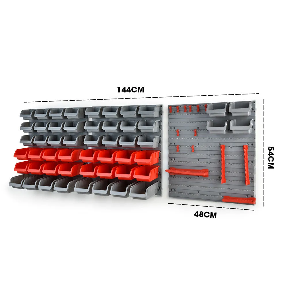 69pc Wall Mounted Parts Bin Rack, Tool Holders, Modular - Baumr-AG