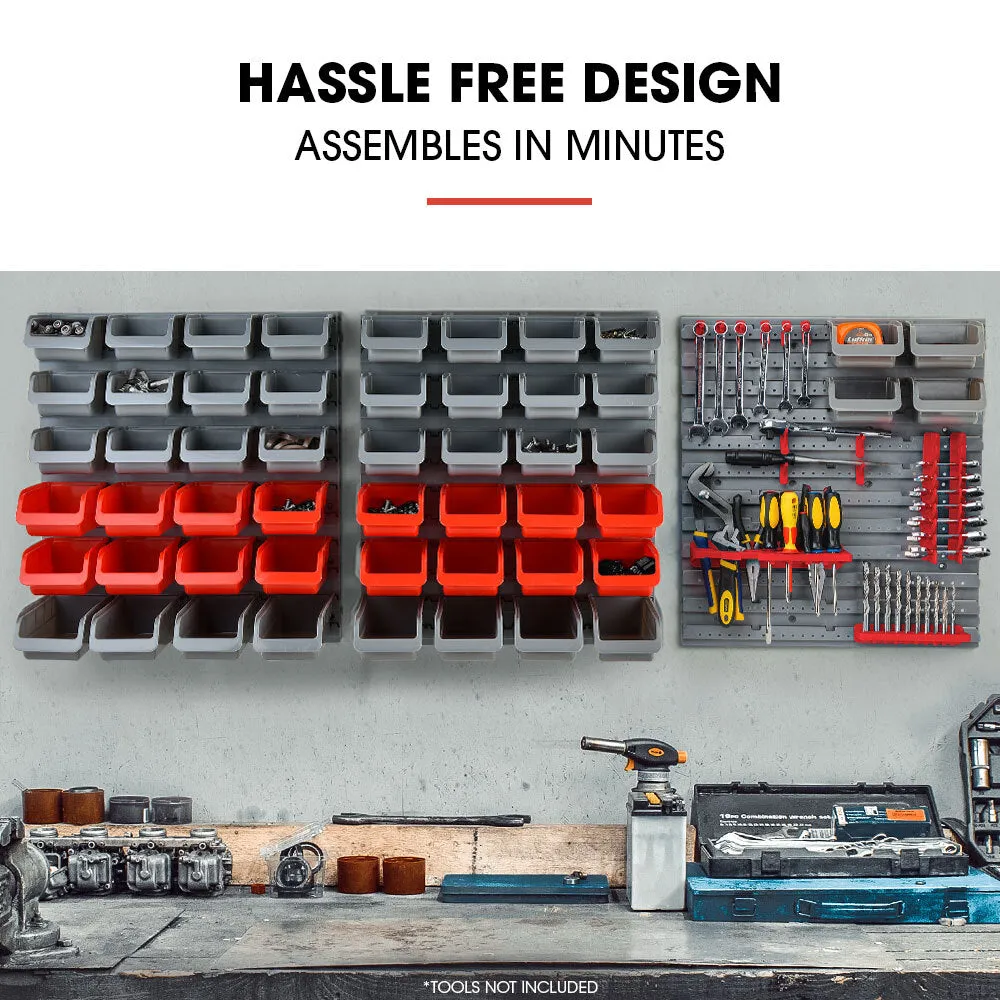 69pc Wall Mounted Parts Bin Rack, Tool Holders, Modular - Baumr-AG
