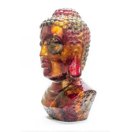 7" X 5.5" X 13" Gold Copper Brown Ceramic Buddha Head Decorative Sculpture