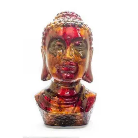 7" X 5.5" X 13" Gold Copper Brown Ceramic Buddha Head Decorative Sculpture