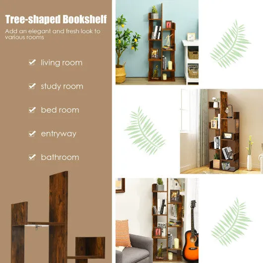 8-Tier Bookshelf Bookcase with 8 Open Compartments Space-Saving Storage Rack -Coffee