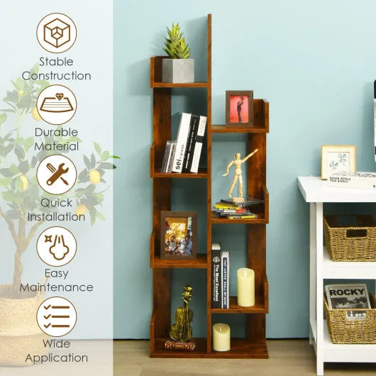 8-Tier Bookshelf Bookcase with 8 Open Compartments Space-Saving Storage Rack -Coffee