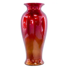 8.75" X 8.75" X 21.25" Red and Orange Ceramic Ombre Lacquered Ceramic Vase