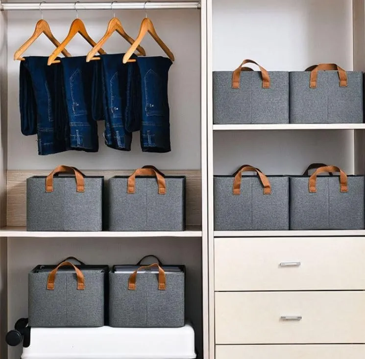 Aara Internationals Collapsible Clothes Organizer for Jeans Washable Fabric Closet Storage Box Drawers Foldable Clothing Storage Bins with Handle (1pcs)
