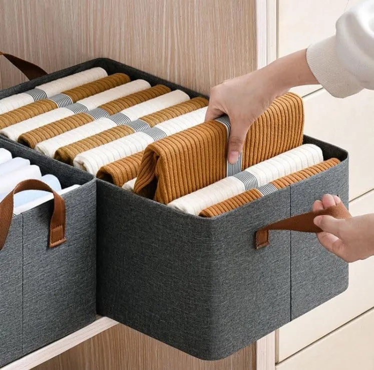 Aara Internationals Collapsible Clothes Organizer for Jeans Washable Fabric Closet Storage Box Drawers Foldable Clothing Storage Bins with Handle (1pcs)