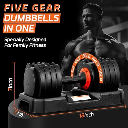 ALTLER Adjustable Dumbbell, 55LB Dumbbell Set with Tray for Workout Strength Training Fitness, Adjustable Weight Dial Dumbbell with Anti-Slip Handle and Weight Plate for Home Exercise