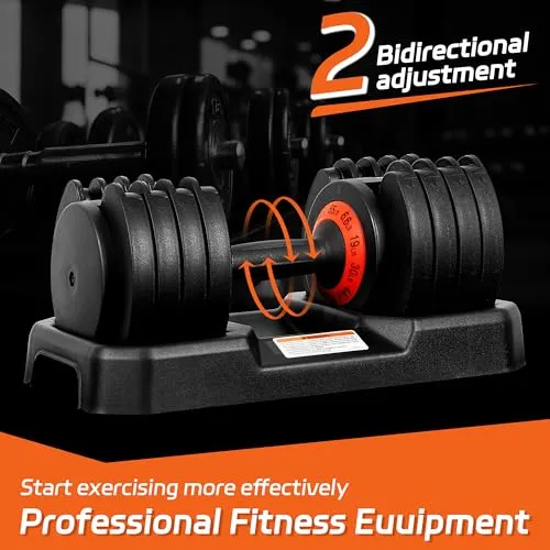 ALTLER Adjustable Dumbbell, 55LB Dumbbell Set with Tray for Workout Strength Training Fitness, Adjustable Weight Dial Dumbbell with Anti-Slip Handle and Weight Plate for Home Exercise