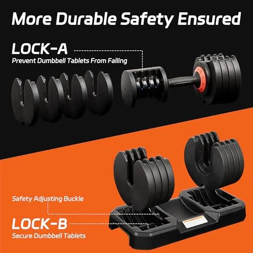 ALTLER Adjustable Dumbbell, 55LB Dumbbell Set with Tray for Workout Strength Training Fitness, Adjustable Weight Dial Dumbbell with Anti-Slip Handle and Weight Plate for Home Exercise