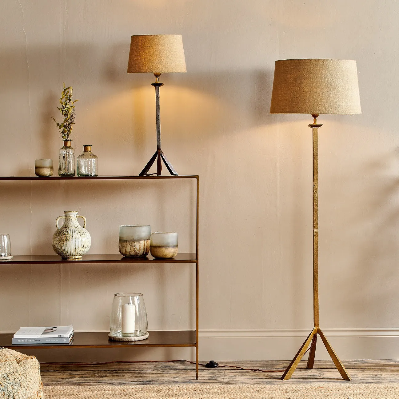 Antique Brass Finish Tripod Floor Lamp