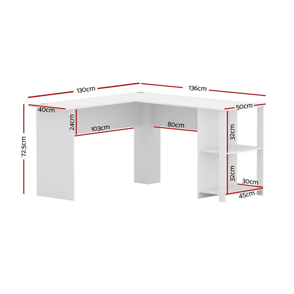 Artiss Computer Desk Shelf L-Shape White 136cm