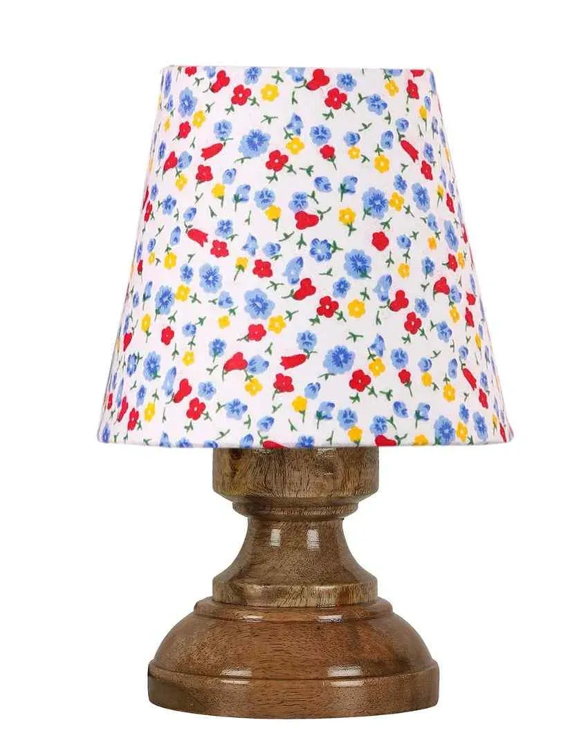 Artistic Colorful Cotton Natural Wood Table Lamp | 6 x 8 inches