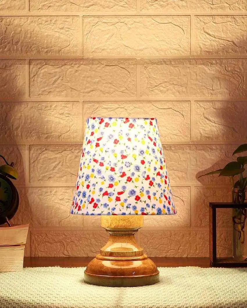 Artistic Colorful Cotton Natural Wood Table Lamp | 6 x 8 inches
