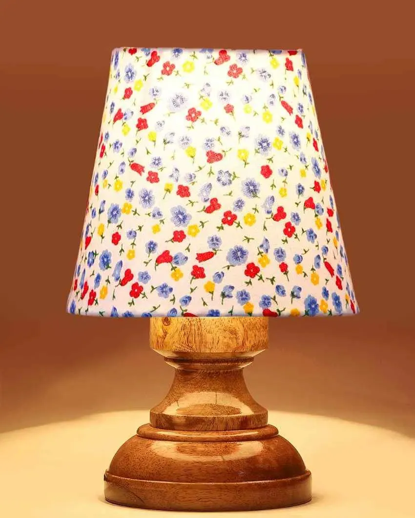 Artistic Colorful Cotton Natural Wood Table Lamp | 6 x 8 inches