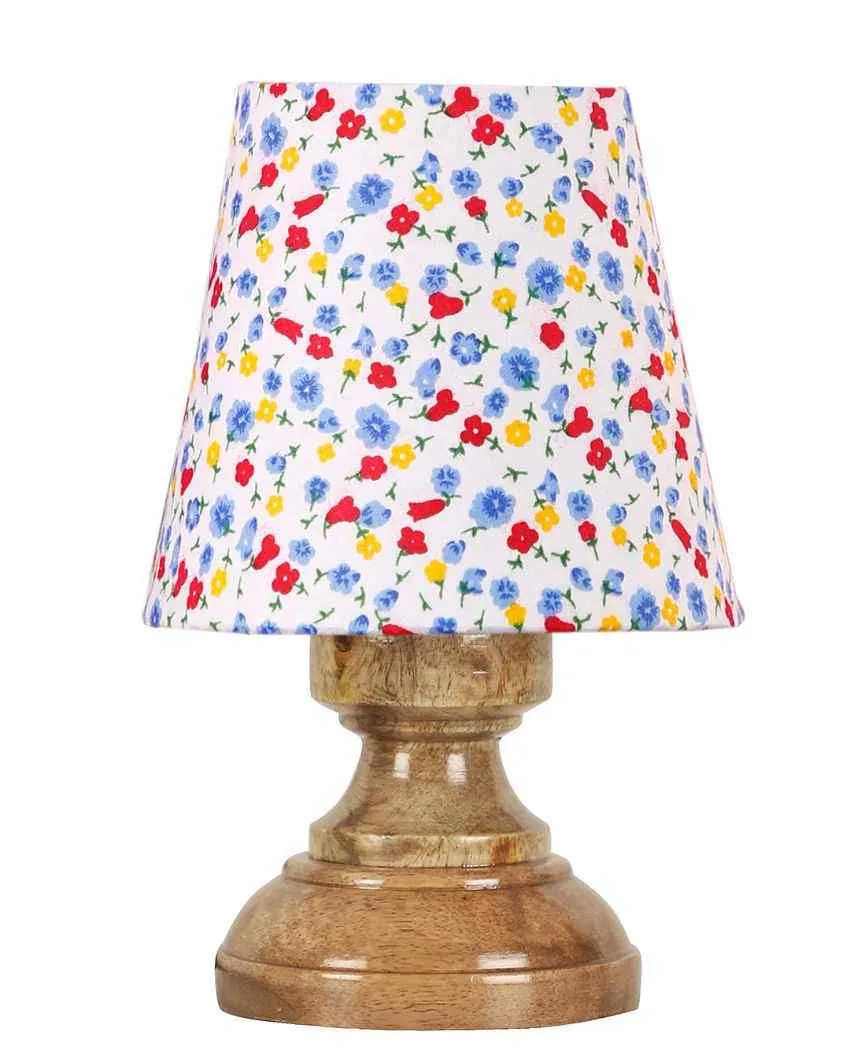 Artistic Colorful Cotton Natural Wood Table Lamp | 6 x 8 inches