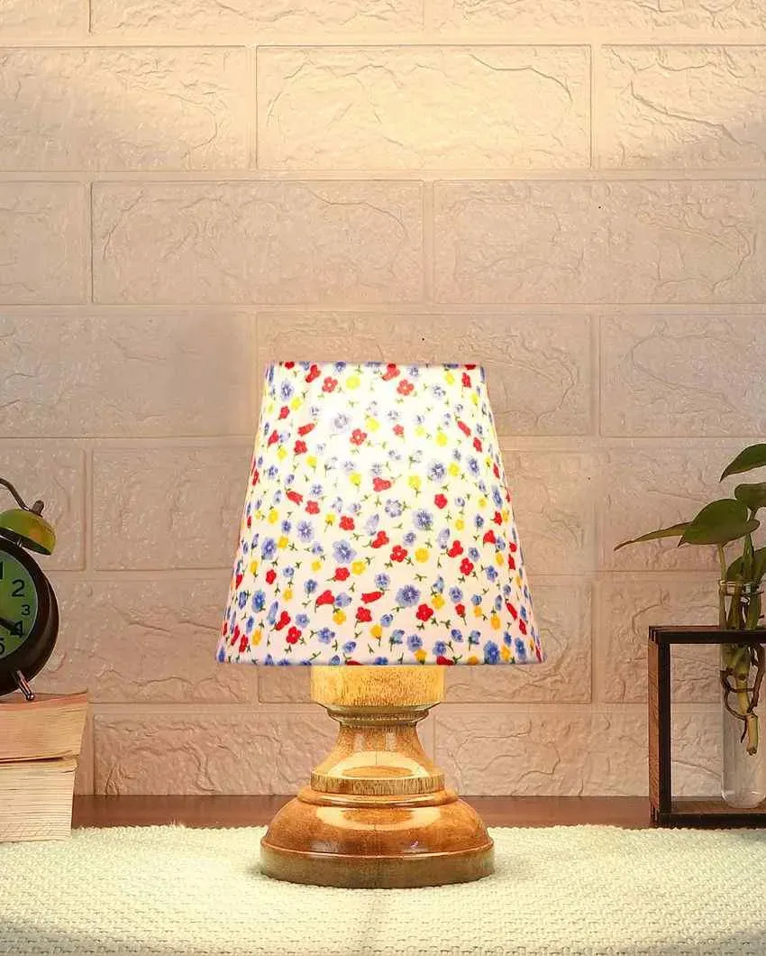 Artistic Colorful Cotton Natural Wood Table Lamp | 6 x 8 inches