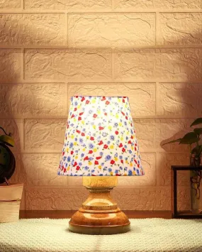 Artistic Colorful Cotton Natural Wood Table Lamp | 6 x 8 inches