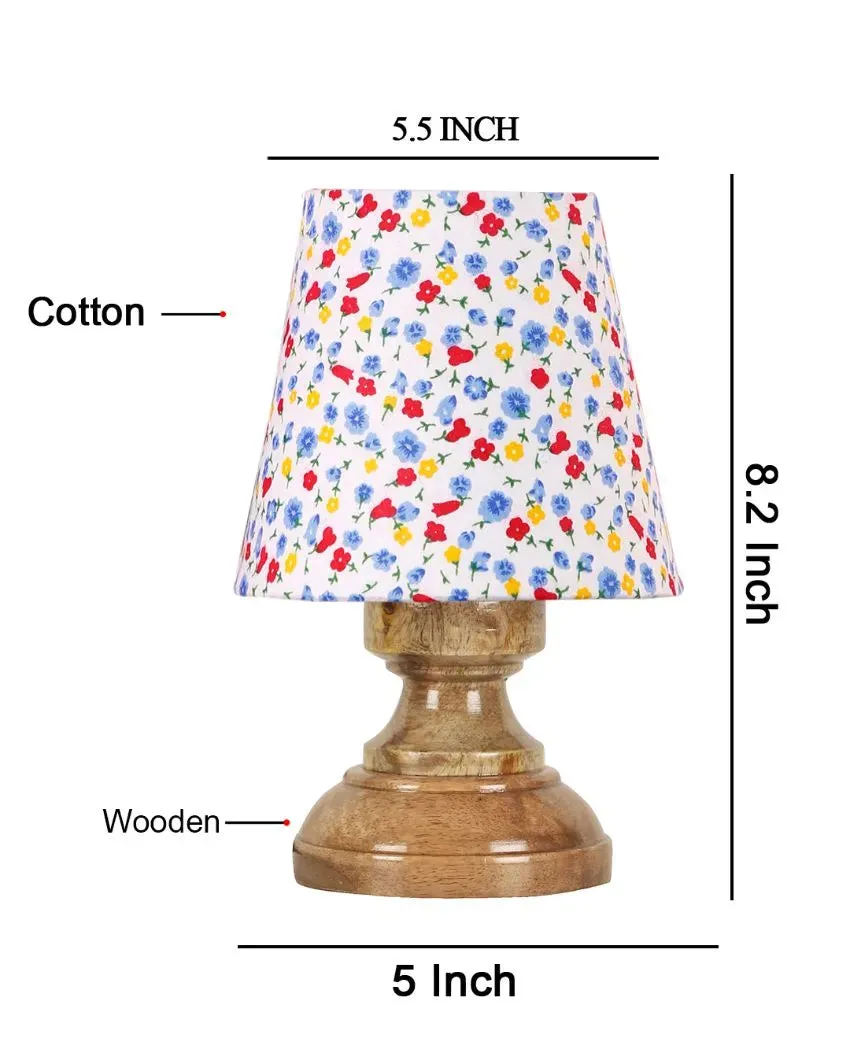 Artistic Colorful Cotton Natural Wood Table Lamp | 6 x 8 inches