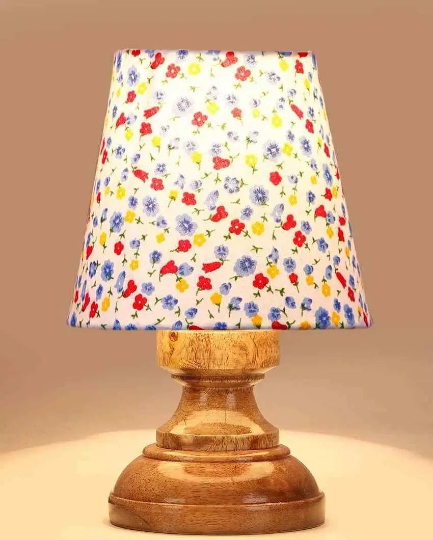 Artistic Colorful Cotton Natural Wood Table Lamp | 6 x 8 inches