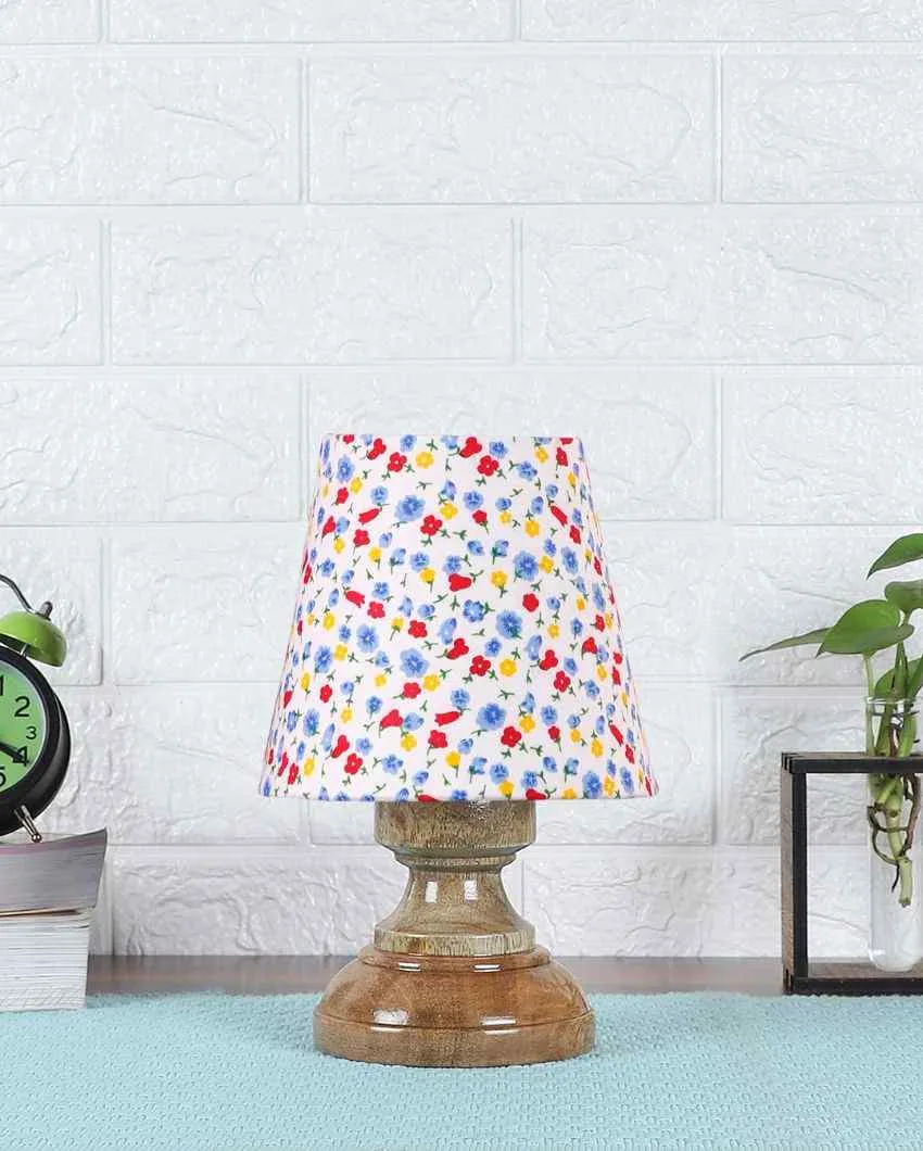 Artistic Colorful Cotton Natural Wood Table Lamp | 6 x 8 inches