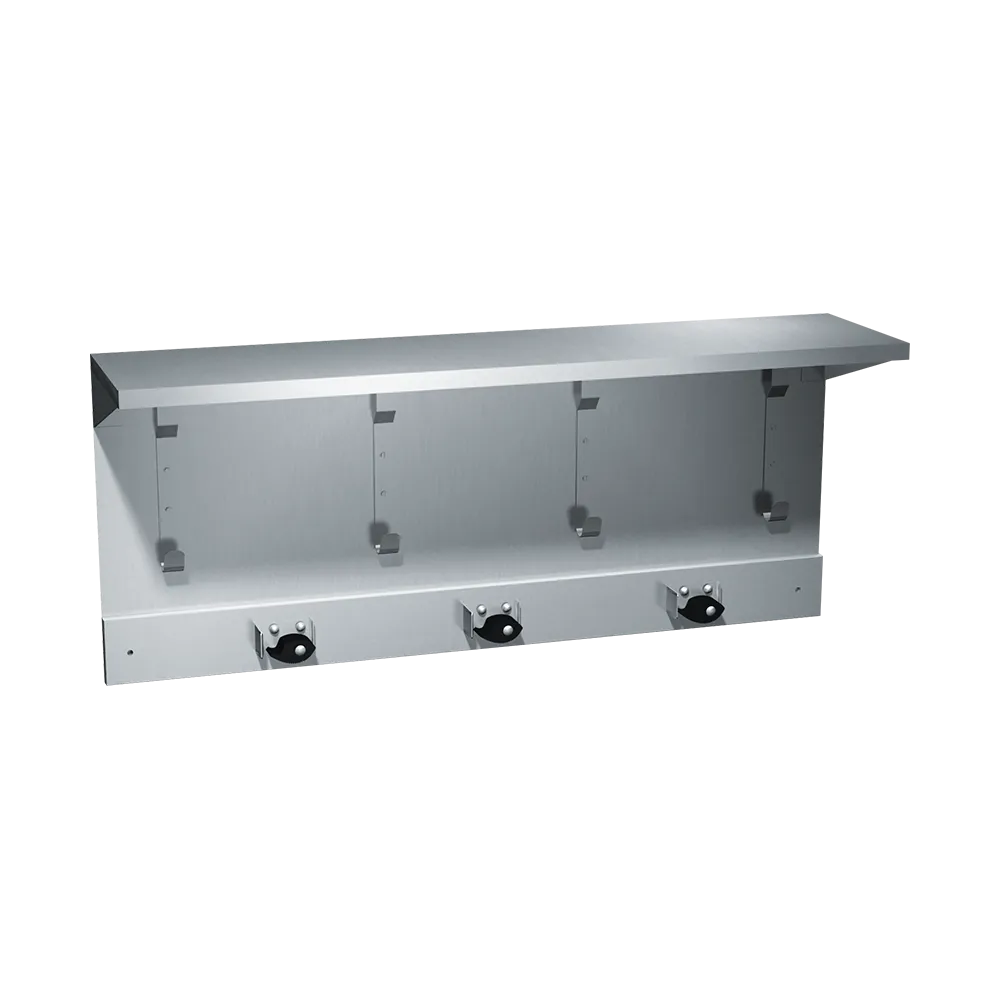 ASI 1308-3 Shelf/Utility Hook & Mop Strip (4 Hooks, 3 Holders) 34" - Surface Mounted