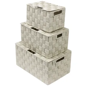 Basket Bin Double Woven with Lid (3 Pack)