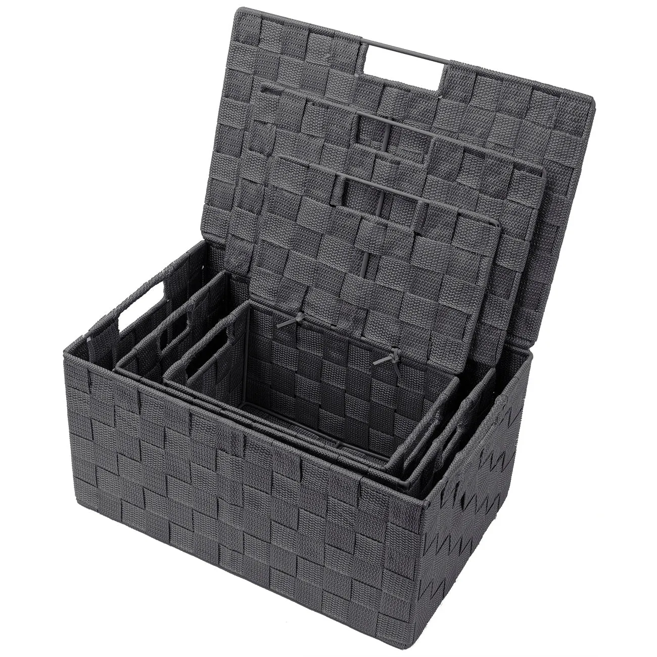 Basket Bin Double Woven with Lid (3 Pack)