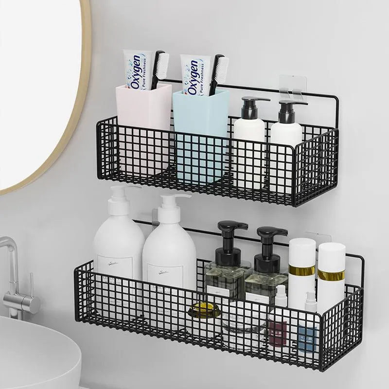 Black Wall-mounted Bathroom Shelves (No-Drill)