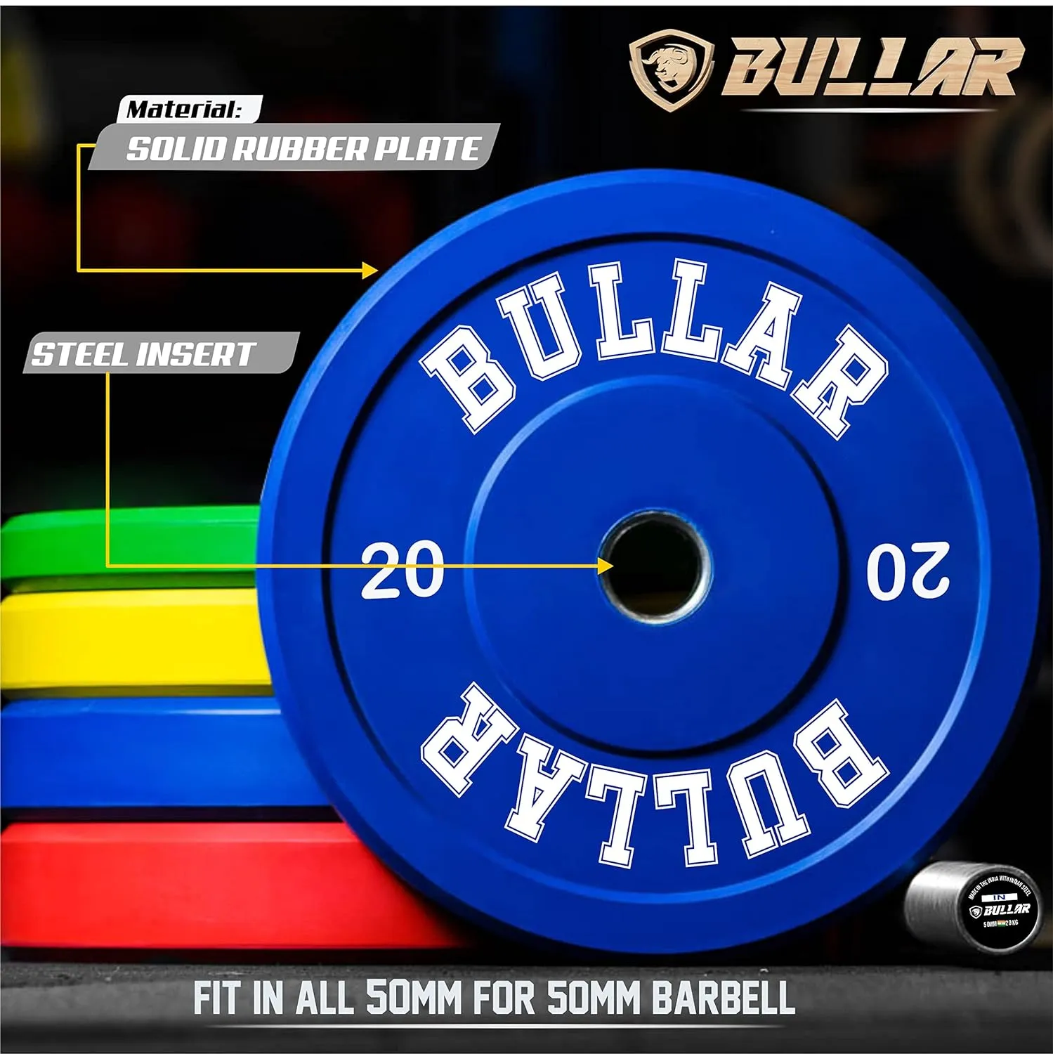 Bumper plates with olympic barbell (90 KG SET(15x4 10x2 5x2))