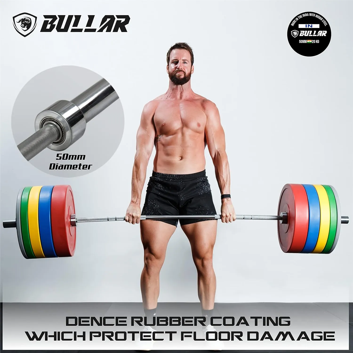 Bumper plates with olympic barbell (90 KG SET(15x4 10x2 5x2))