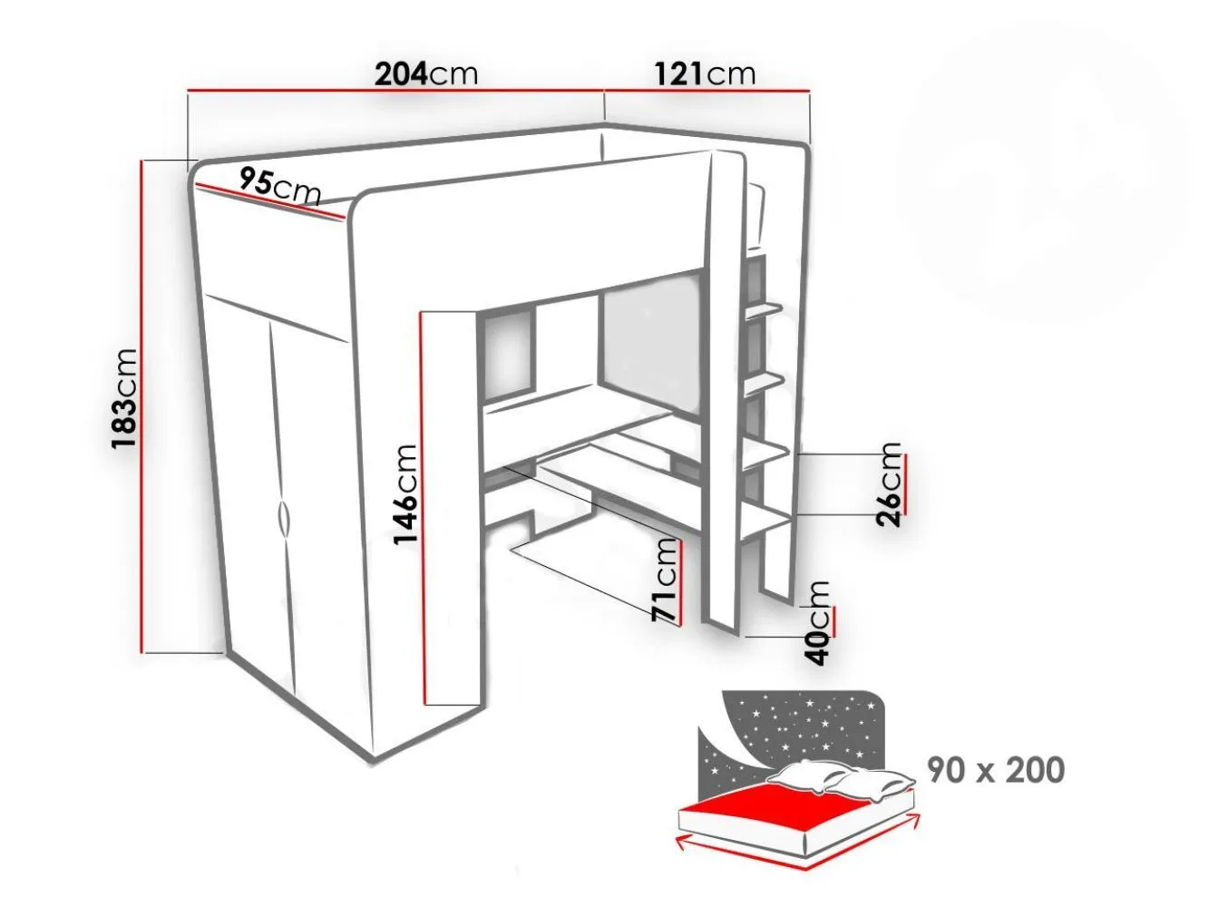 Cabin Bed Tom with Wardrobe and Desk